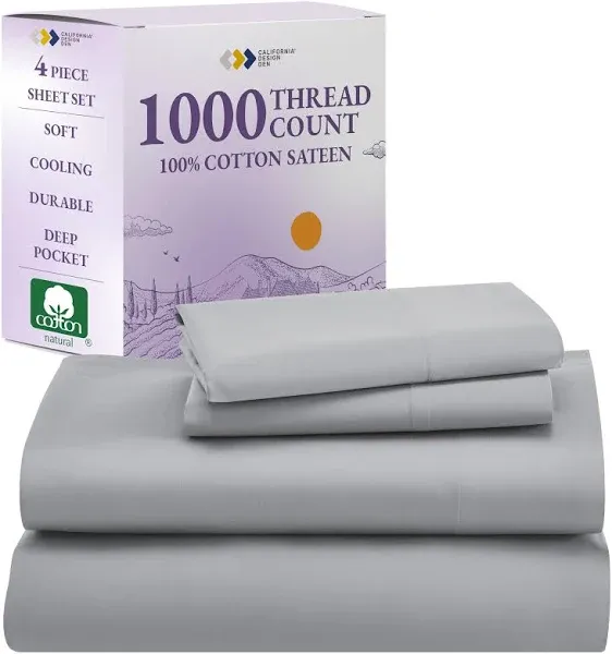 California Design Den 1000 Thread Count Queen Size Sheet Set, Winner Architectural Digest Best Sheet, Luxury 100% Cotton Sateen Bed Sheets, Softer Than Egyptian Cotton (White)