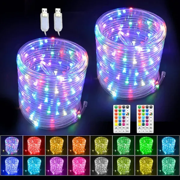 LED Rope Lights with USB Powered, 2 Pack X 33Ft 100 LED 33ft x 2Pack(RGB)