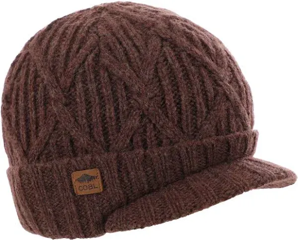 Coal The Yukon Cable Knit Wool Brim Visor Beanie with Fleece Band Light Brown