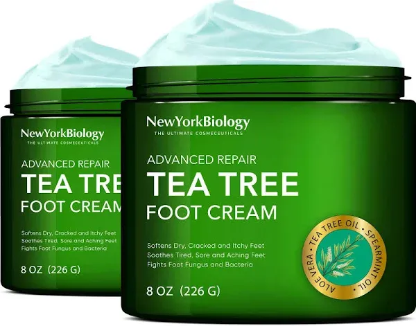 New York Biology Tea Tree Oil Foot Cream for Dry Cracked Feet, Athletes Foot, Nail Fungus, Jock Itch, Ringworm, Cracked Heels and Itchy Skin