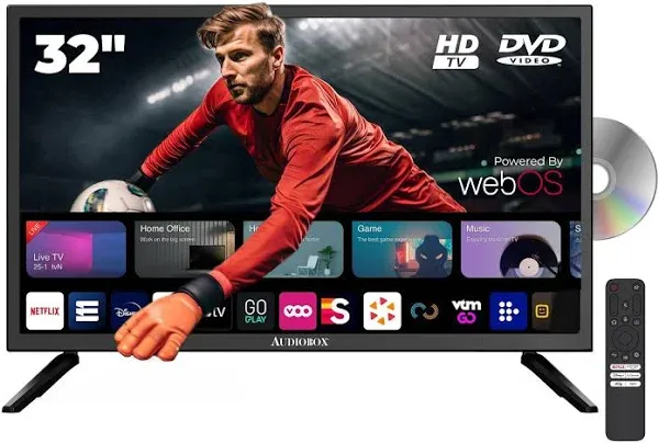 Audiobox 32-Inch Smart TV with Built-in DVD Player, Bluetooth Remote Control, HD LED, 12V AC/DC Compatible - Perfect for RVs, Movies, Gaming, Travel & Home Entertainment, HDMI & USB Ports