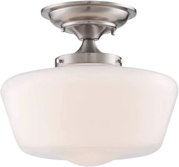 Regency Hill Schoolhouse Floating 12" Wide Nickel Opaque Ceiling Light