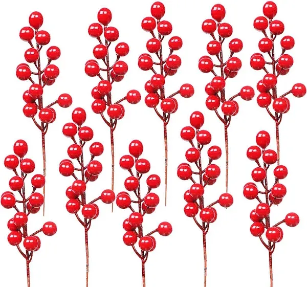 DR.DUDU 24 Pack Christmas Red Berries Stems for Christmas Tree Decoration, Artificial Christmas Red Berry for DIY Crafts Wreath Garland Christmas Ornaments Decor