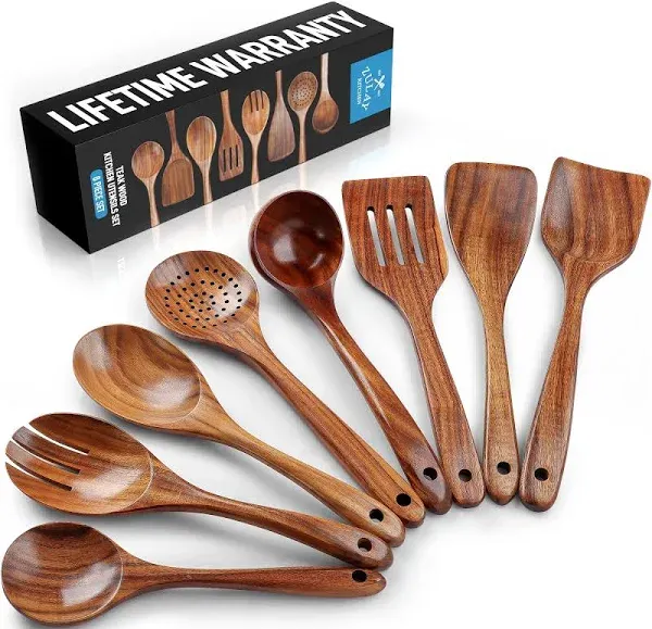 Zulay Kitchen Natural Teak Wooden Utensils for Cooking