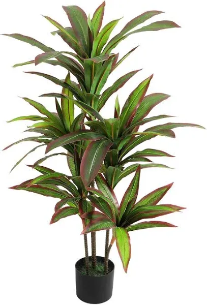 VIAGDO Dracaena Silk Plant 4ft Faux Plants w/ Red Leaf Margin  Yucca Palm Trees