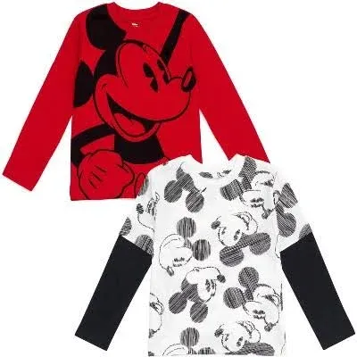 Boys Disney Mickey Mouse 2 Pack Hangdown Long Sleeve T-Shirts