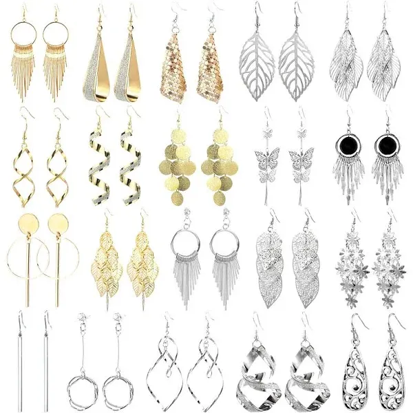 ESRICH 20 Pairs Alloy Earrings with 8 PCS Gold,12 PCS Sliver,20 Styles of Earrings for Women ewelry Fashion and Christmas gifts Valentine Birthday Party