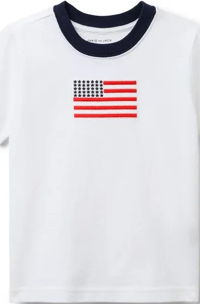 Janie and Jack American Flag White and Navy Shirt