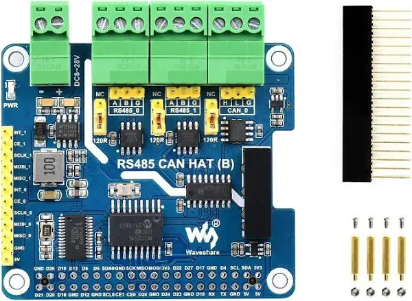 Isolated RS485 CAN HAT (B) Compatible with Raspberry Pi 2-Ch RS485 and 1-Ch CAN Multi Protections SPI Communication Interface