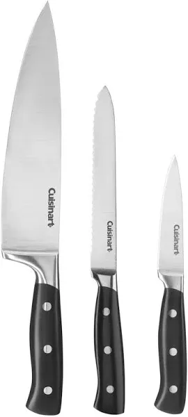 Cuisinart C77tr-3p Triple Rivet 3-Piece Knife Set Bundle with Two Tone Bamboo Cutting Board & Safety Kitchen Cut Resistant Gloves