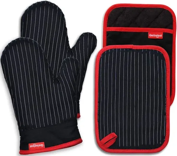 Oven Mitts and Pot Holders Set, Heat Resistant Oven Mitts Gloves Set Hot Pads...