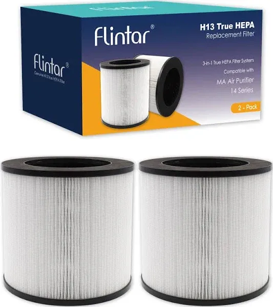 Flintar H13 True HEPA Replacement Filter, Compatible with MA-14 Air Purifier, 3-in-1 H13 Grade True HEPA and Activated Carbon Filter Set, 2-Pack