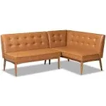 2pc Arvid Mid-Century Faux Leather Upholstered Wood Dining Corner Sofa Bench Set Walnut/Brown - Baxton Studio