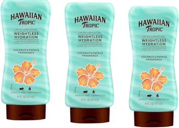 4 Pack Hawaiian Tropic After Sun Lotion Weightless Silk Hydration 6 Ounces Each