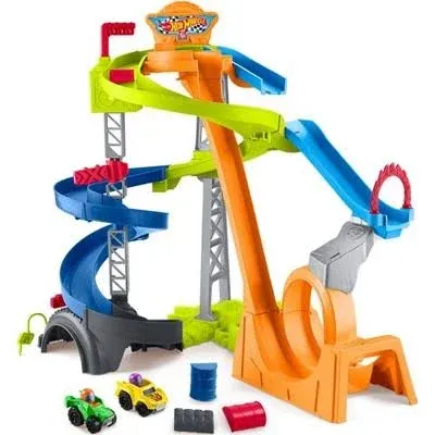 Fisher-Price Little People Toddler Toy Hot Wheels Spiral Stunt Speedway Race Track Playset