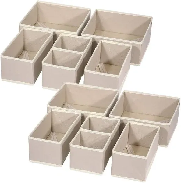 TENABORT Foldable Drawer Organizers - Pack of 12 - Cloth Storage Box for Closet Dresser - Underwear Bras Socks Panties Nursery Baby Clothes