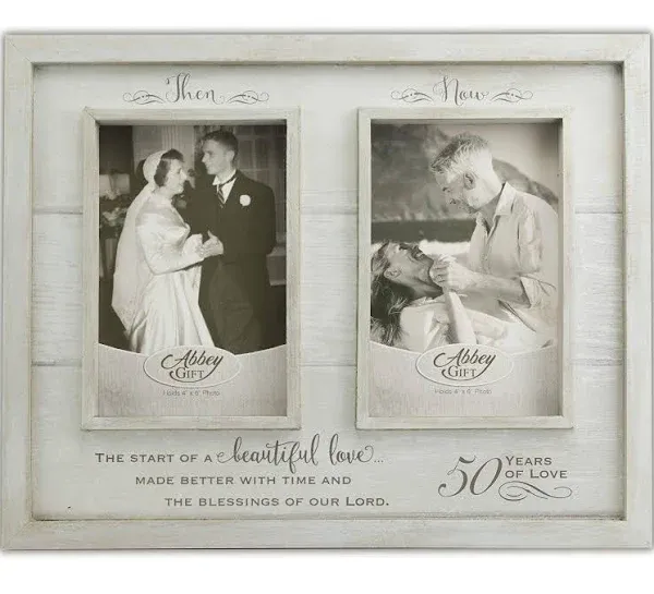 Then & Now 50th Anniversary Photo Frame, Wedding, Engagement, & Vow Renewal Couples Gift, Wooden Picture Frames with Sentimental Quote, 12-Inch x 9.5-Inch, Rustic Woodgrain, by Abbey & CA Gift