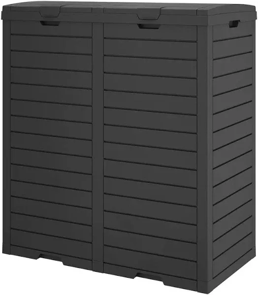 EasyUp Dual Trash Can Storage 33.9&#034; 62-Gal in Black w/ Removable Drip Tray + Lid