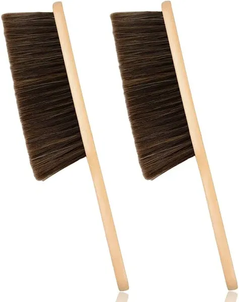 2 Pieces Woooden Dust Brush Hand Broom Bench Brush with Long Wood Handle Whisk B