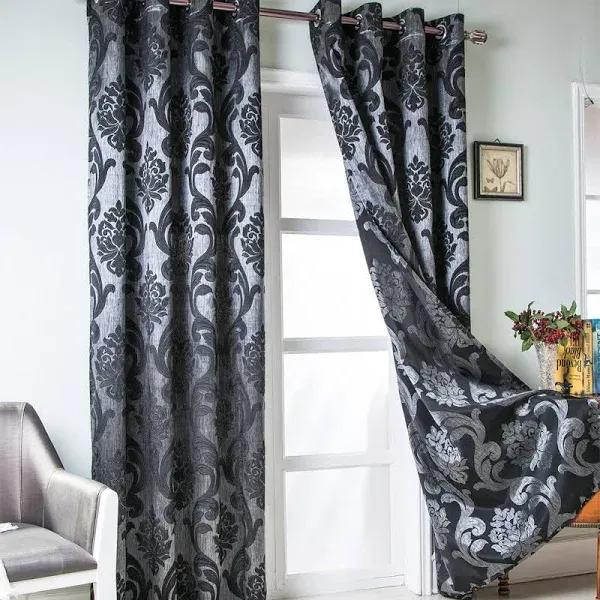  Damask Curtains for Living Room, Gothic Curtains Drapes with 52W x 108L Black