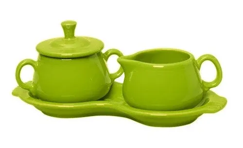 FIESTAWARE CHARTREUSE GREEN SUGAR BOWL &amp; CREAMER SET COMPLETE WITH TRAY New