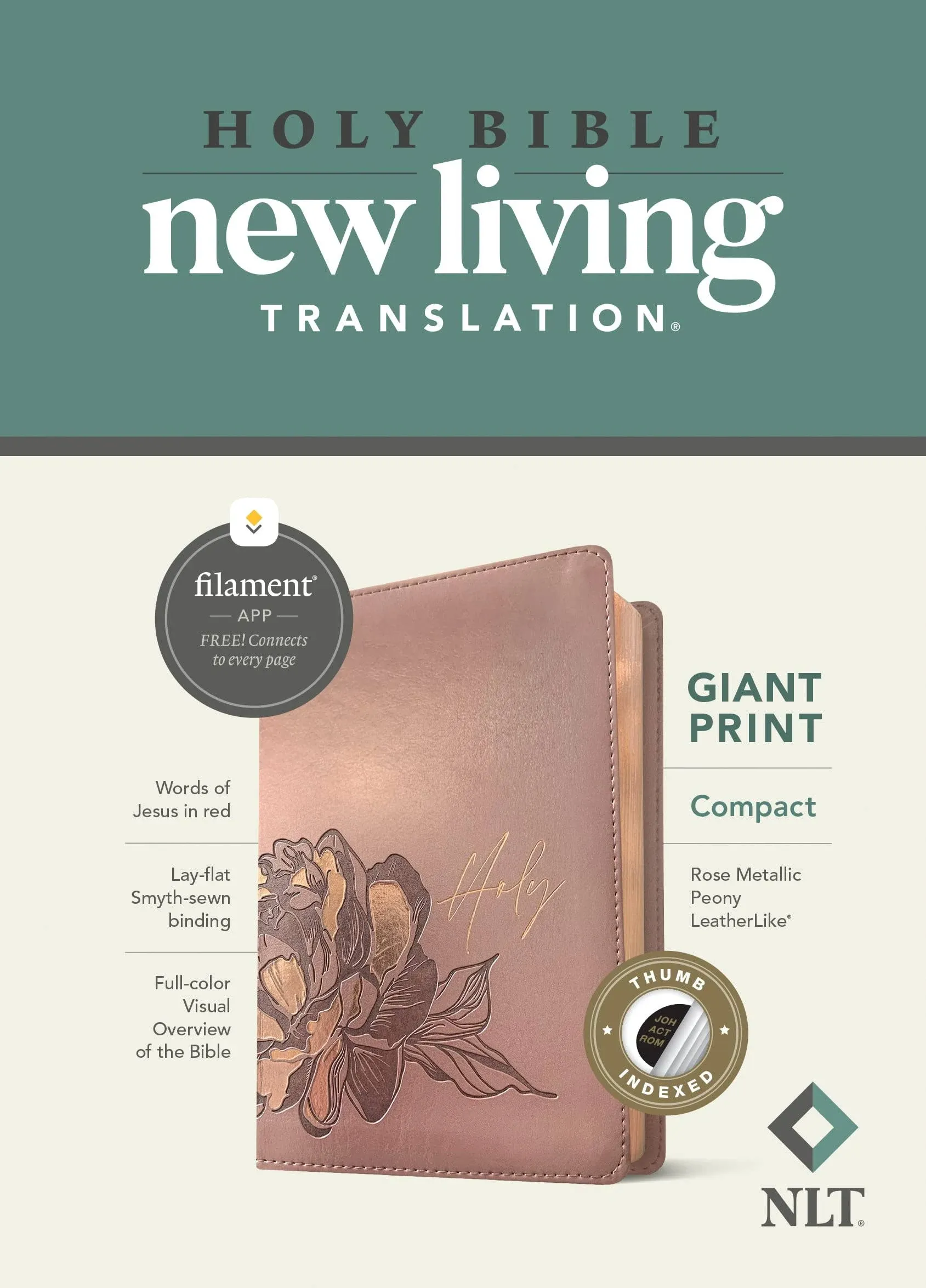 NLT Compact Giant Print Bible, Filament Edition, Rose by Tyndale (English) Leath