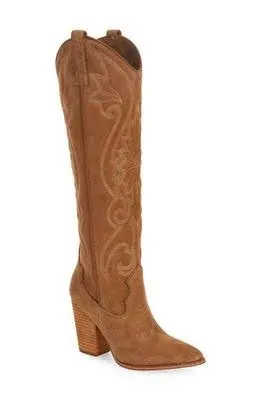 Steve Madden Lasso chestnut suede tall embroidered western boots Size 8.5