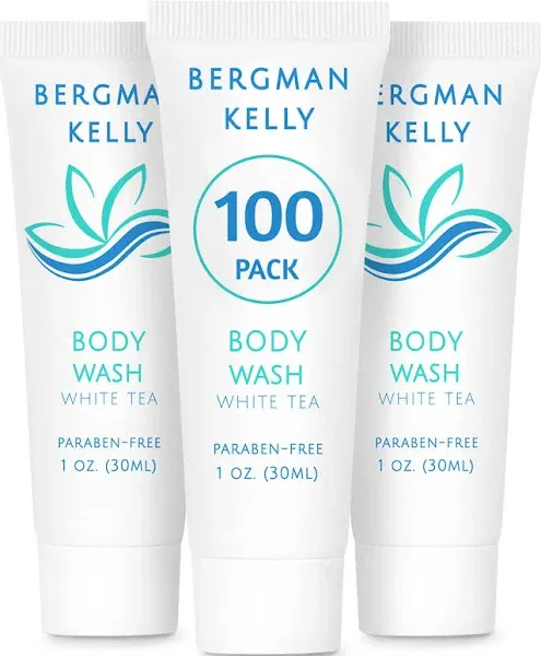 Bergman Kelly Travel Size Body Wash 1 fl oz, 100 pk, White Tea, Delight Your Guests with A Revitalizing and Refreshing Hotel Body Wash, Quality Mini