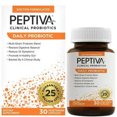 NEW Peptiva Daily Probiotic- 25 Billion-30 Total Veggie Caps FREE FAST SHIPPING