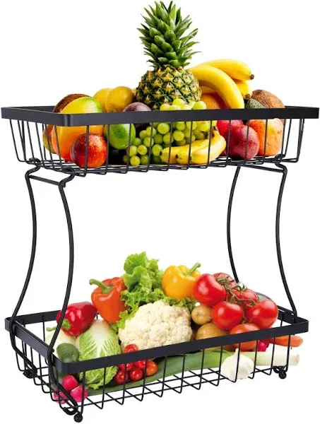 Regal Trunk 2 Tier Fruit Baskets for Kitchen Countertop -12.1''x11.8''x7.2''Stylish Kitchen Organizer in Space-Saving Steel Design