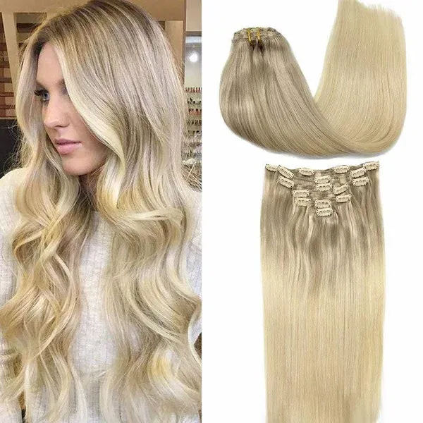 GOO GOO Hair Extensions Clip in Human Hair, Straight Clip ins