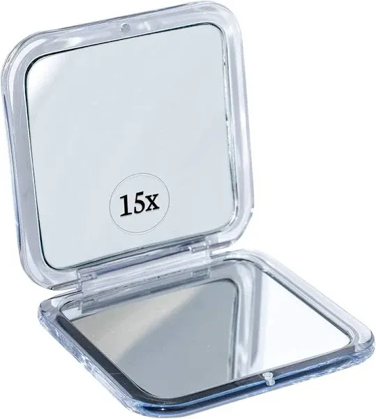  Small Compact 15X Magnifying Mirror for Travel - Handheld, Silver (Square)