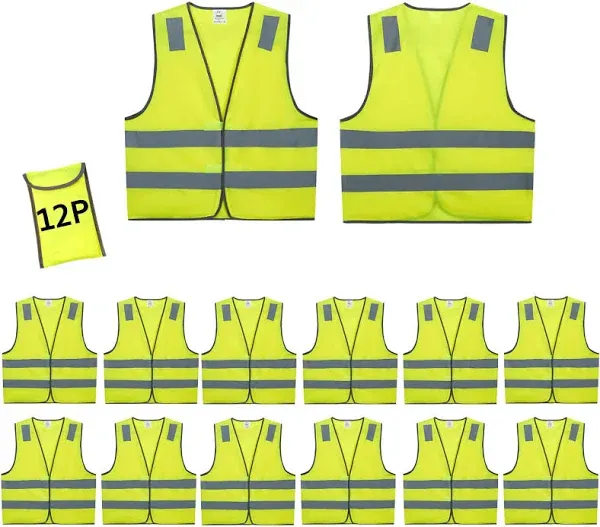 Safety Vests 10 Pack - Yellow Reflective High Visibility Construction ANSI Class 2 Work Vest for Men,Woman,Hi Vis Vest Mesh and Neon Silver Strip