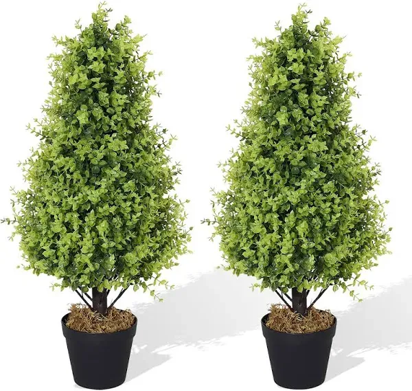 30 Inch Boxwood Topiary Trees Artificial Outdoor Set of 2 Pack Faux 2.5ft Green