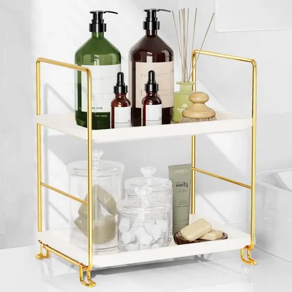 FSyueyun 2-Tier Bathroom Countertop Organizer, Tool-Less Installation Premium Plastics Makeup Perfume Organizer Skincare Shelf for Bathroom Vanity