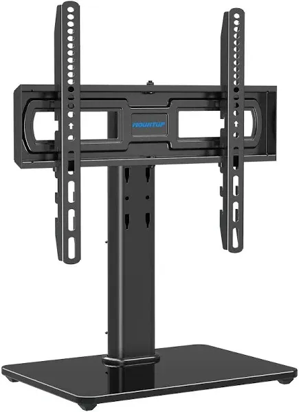 MOUNTUP Universal Swivel TV Stand for 37-55 inch TVs, Height Adjustable TV Table Stand with Tempered Glass Base, TV Stand Base Holds Up to 88lbs, Max VESA 400x400mm MU0036