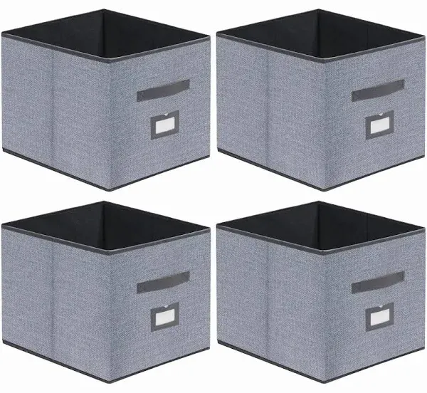 Onlyeasy Extra Large Cloth Storage Bins Foldable Cube Storage Bin 4 Pack - Fabric Cube Organizers Container Drawers with Dual Handles for Shelves, 13" W x 15" D x 13" H, Linen-Like Grey, 7MXDBXL04PLP