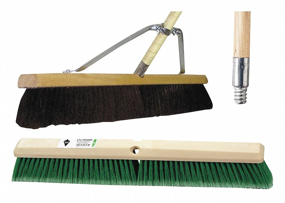 TOUGH GUY Push Broom: 24 in Sweep Face, Soft, Synthetic, Green Bristle, 3 in Bristle Lg, Wood, Broom