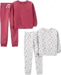 Baby and Toddler Girls&#039; 4-Piece Sweatshirt Set Plum/Floral 12 Months