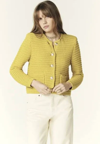 Ba&amp;sh Round Neck Single-Breaste<wbr/>d Knitting Cardigan Jacket Purple/Yellow Women