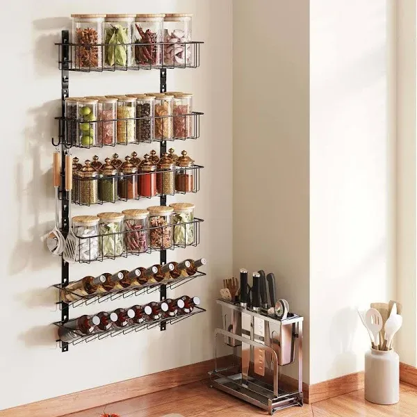 6-Tier Wall Mounted Spice Rack Organizer Hanging Seasoning Holder Rack Height...