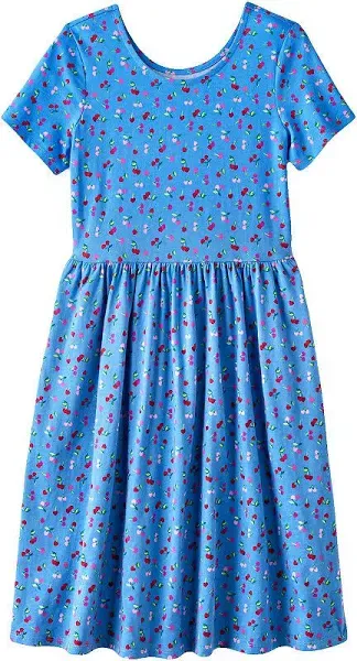 Lands' End Girls Short Sleeve Gathered Waist Jersey Dress