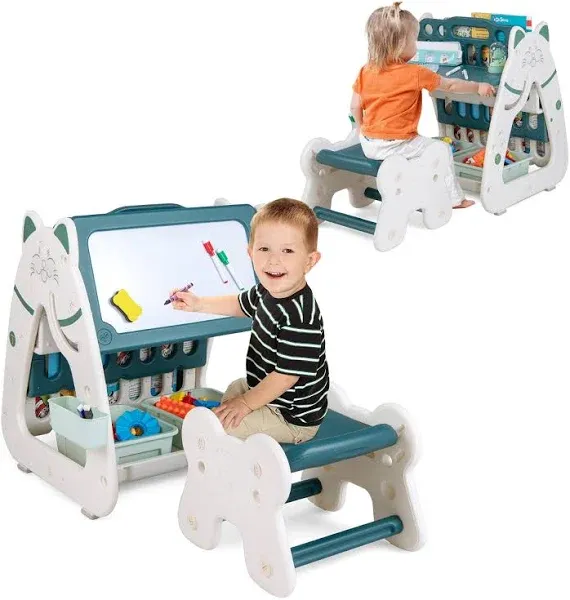 Costway 3-In-1 Kids Art Easel with Stool Magnetic Dry-Erase Board with - See Details