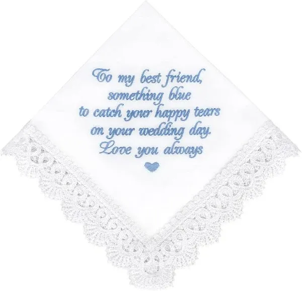 Something Blue for Bride Gift for Bride from Maid of Honor Best Friend Wedding Gift to Bride from Bridesmaid Bridal Handkerchief Blue Hankerchief Bridal Shower Gift New Borrowed Old Embroidered