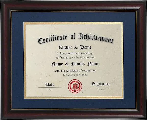 ELSKER&HOME 8.5x11 Diploma Frames with Mat,Classic Cherry Wood,8.5x11 Inch or 11x14 Inch Without Mat - For Document/Certificate Frame(Double Mat, Matte Black with Gold Rim)