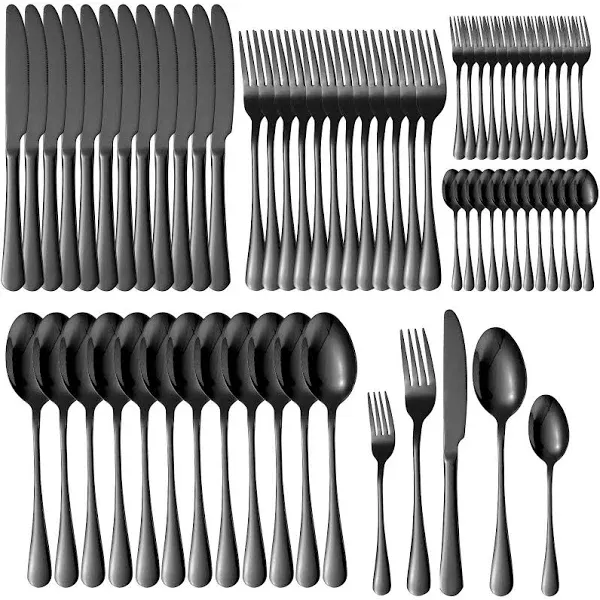 60-Piece Black Silverware Set with Stainless Steel Flatware for 12