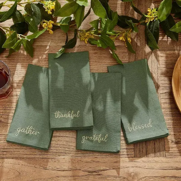 Elrene Home Fashions Harvest Sentiment Embroidered Napkins (Set of 4)