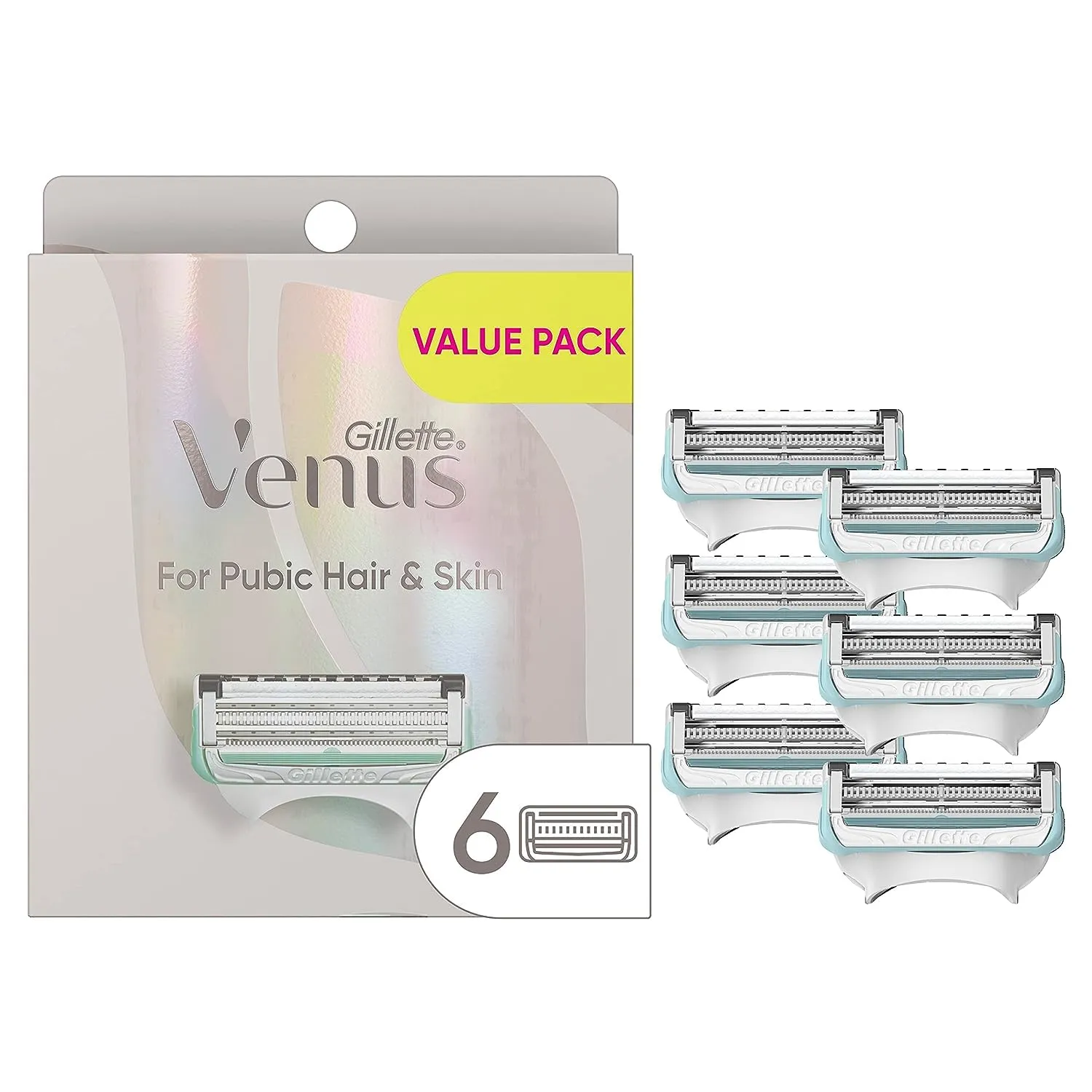 Venus for Pubic Hair and Skin Women's Razor Blades, 4 Refills