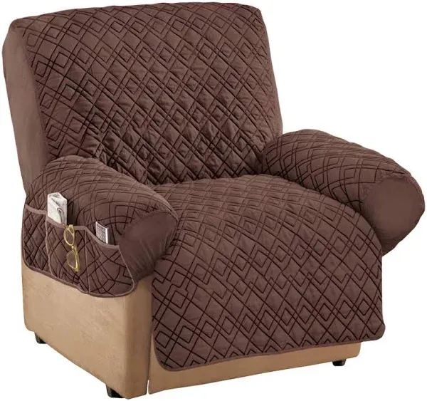 Collections Etc Diamond Quilted Stretch Recliner Cover with Storage