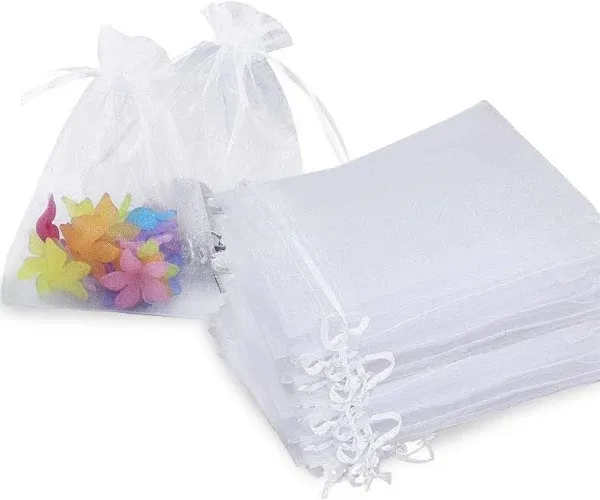 Stratalife Organza Bags 5X7 Drawstring Bags 100PCS Jewelry Bags Small Bags Drawstring Small Mesh Bags Favor Bags Pouch for Wedding Party Tulle Bags (White)